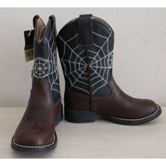Roper Little Kids Sz 9M Brown Faux Leather Spider Web Light-Up Western Boots - Picture 1 of 16